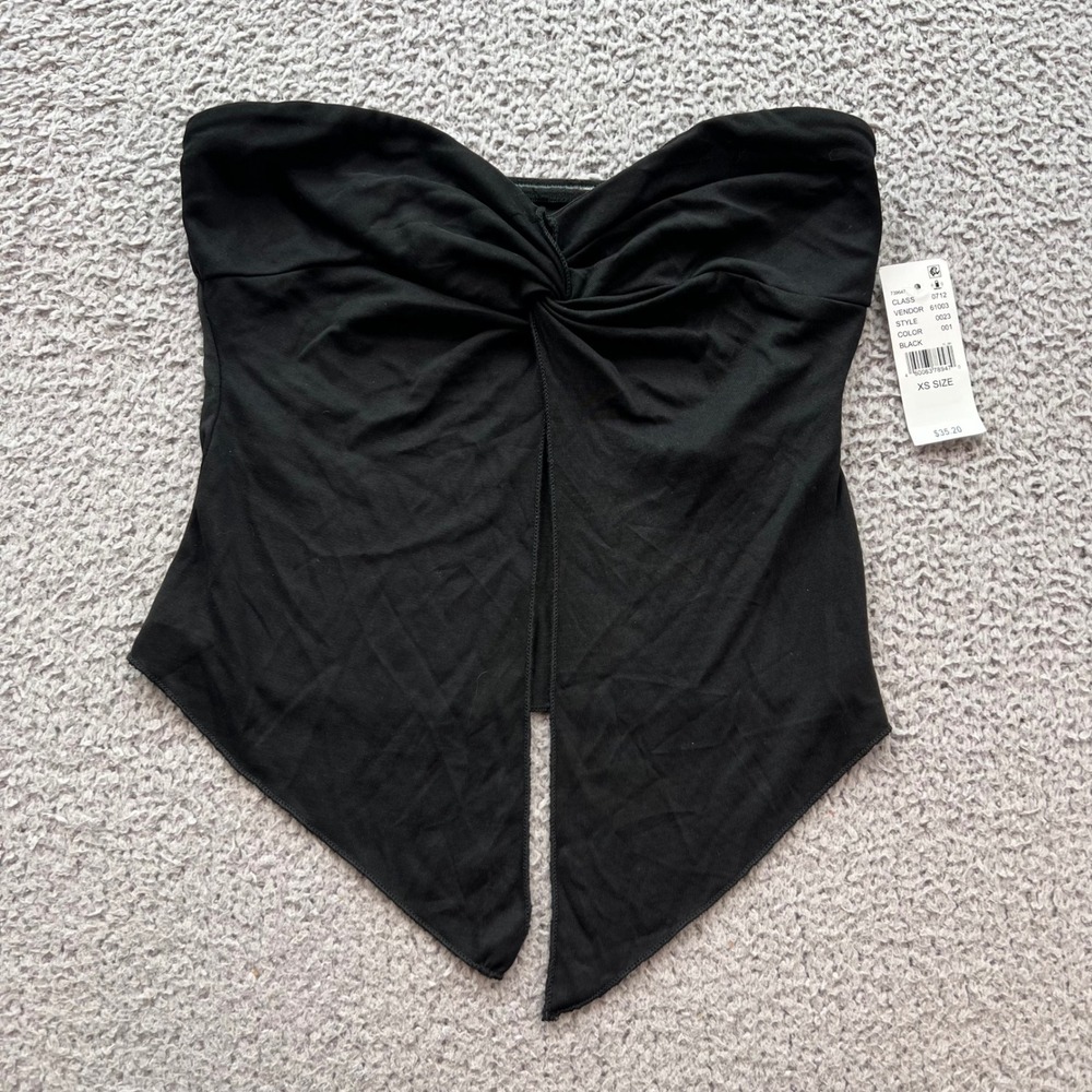 Edikted PacSun Women Black Twist Front Handkerchief Hem Tube Top XS NEW